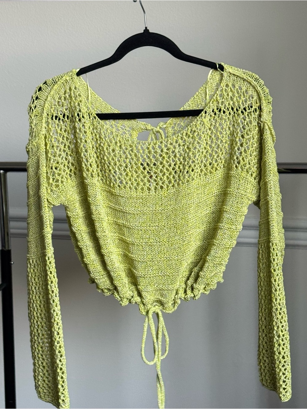 Free People Solaris Pullover Sweater Crochet Knit Small Lime Made in Italy NWOT